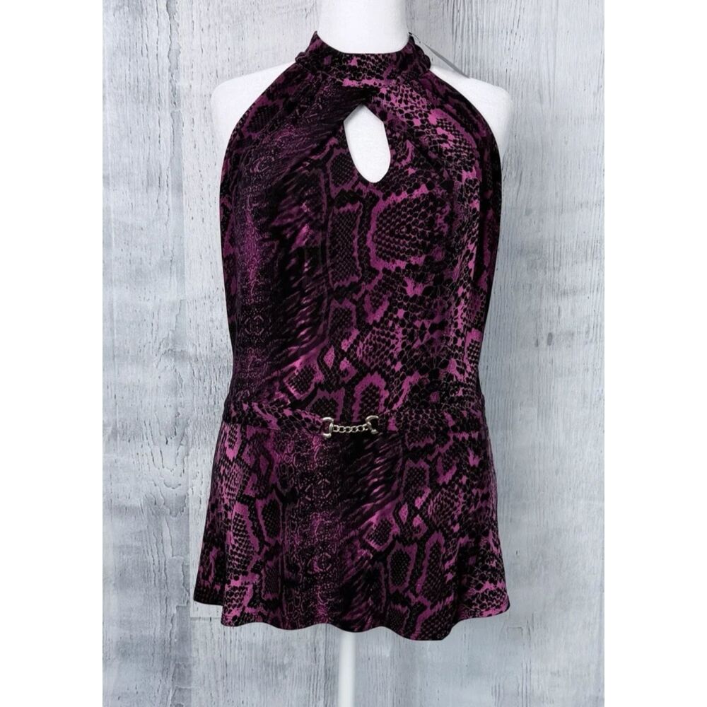 Thalia Sodi Tank Top Halter Neck Womens L Keyhole Top Purple/Black (NWT)
